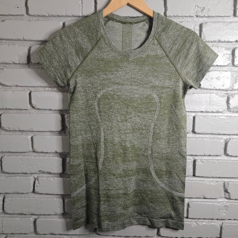 Lululemon Swiftly Tech SS‎ Crew Heathered Green Hawaii Islands Graphic Womens 6